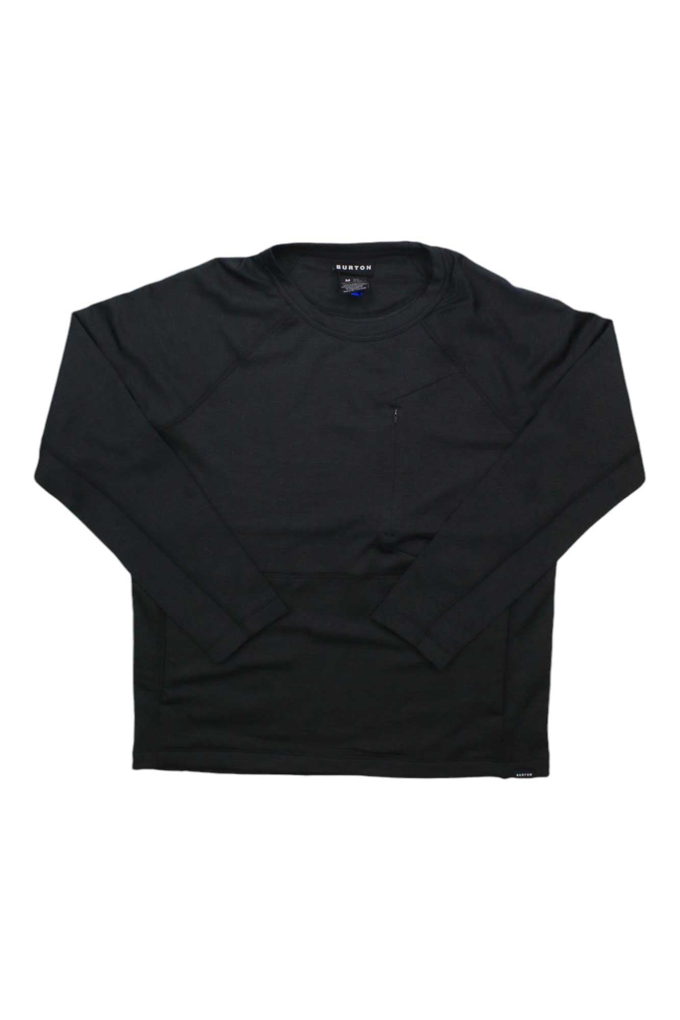 The Burton Womens Multipath Grid Crewneck Fleece Top is a plain black long-sleeve shirt with a crew neck and simple design, shown laid flat on a white background.