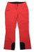 The Obermeyer Womens Malta Pant is insulated, waterproof, bright red with a fitted waist, front zipper, two buttons, left zippered pocket, and black reinforced cuffs. Shown laid flat on a white background.