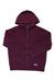 The Eddie Bauer Women's Cozy Camp Full Zip Hoodie in maroon features a hood with drawstrings, long sleeves, and side pockets—ideal for comfort in any season. Shown laid flat on a white background.