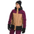 Side-view hooded triclimate jacket in maroon and tan with black trim