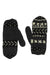 Lost Horizons Women's Midori Mittens: Knitted dark grey fleece-lined mittens featuring cream snowflake and zig-zag patterns inspired by Japanese Sashiko embroidery.