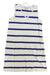 Toad & Co Womens Grom Tank Dress: Sleeveless white organic cotton dress with blue and yellow stripes, V-neckline, straight fit. Perfect as a stylish women’s travel dress for any destination.