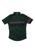 The Rapha Brevet Jersey II is a short-sleeve, dark green merino cycling jersey with purple and black chest stripes, a full front zipper, and an extended back hem—perfect for comfort and style on long rides.