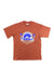 The Marmot Mental Health Heavyweight Short-Sleeve T-Shirt is rust-colored with blue waves, white “TAKE YOUR BODY WHERE YOUR mind WANTS TO GO Mammoth” text, and small blue flowers. This unisex cotton tee is stylish and comfortable.