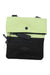 The Sherpani Womens Pica Cross Body Bag is a small bag with a light green flap, black bottom, zippered pocket, RFID-protected pocket, snap closure, adjustable strap, and front logo. Made from recycled materials.