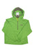 The Marmot Womens 96 Active Anorak is a bright green jacket made from recycled polyester with long sleeves, a front zipper, elastic cuffs, a small logo on the left chest, and a yellow hood drawstring.