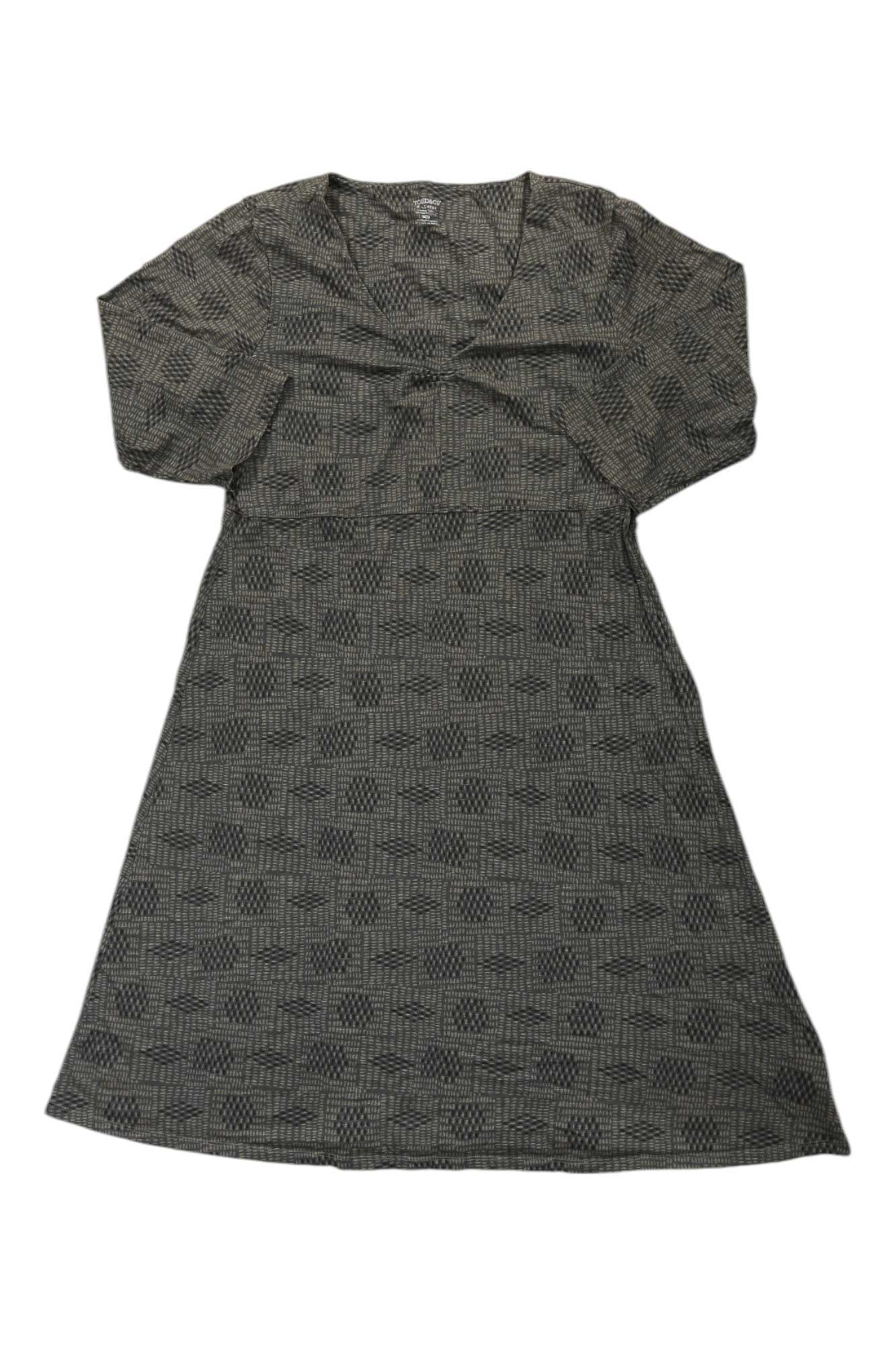 Toad & Co Rosalinda dress in grey geometric print, A-line with 3/4 sleeves