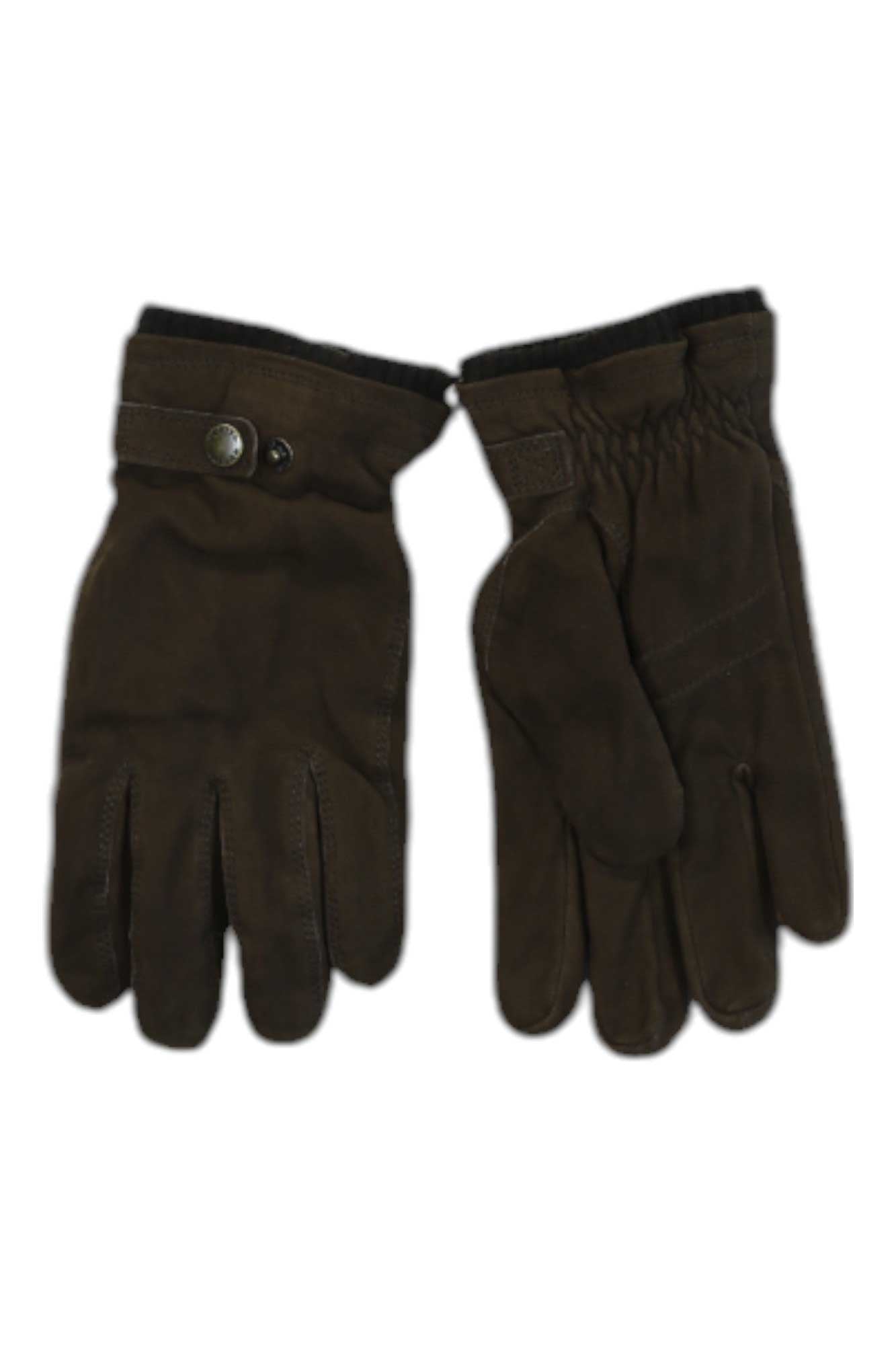 Men's brown gloves with snap wrist and textured knuckle panels
