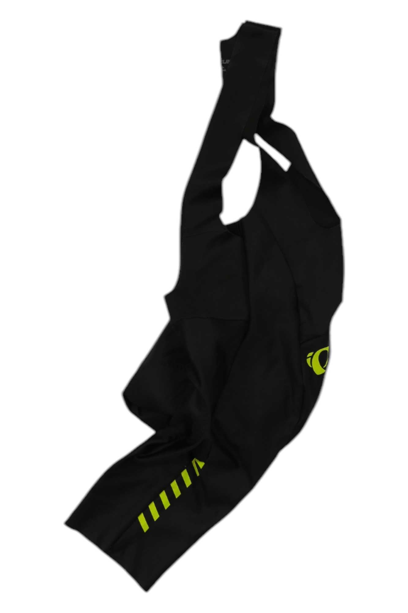 Men's cycling pro bib shorts in black, with bib straps and graphic accents