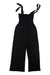 Women's sleeveless black jumpsuit with wide legs and bow-tied shoulder straps