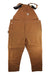 The Carhartt Men's Loose Fit Firm Duck Insulated Overall Bib features black adjustable straps, metal buckles, and multiple pockets, shown laid flat on a white background.