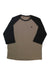 Men's merino raglan 3/4 top in tan and black, contrast crew neck