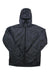Men's zip-front hooded jacket in dark black, standing collar and long sleeves