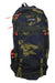 The Dakine Syncline 16L Hydration Pack features a green and navy blue camo pattern, red zipper pulls, front straps, and a logo patch—perfect for mountain biking adventures.