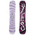 Two YES Womens Rival Snowboard 26 boards with matching purple, black, and white swirl designs: one showcases an illustrated character and stars, the other bold white text—ideal for all-mountain snowboard adventures.