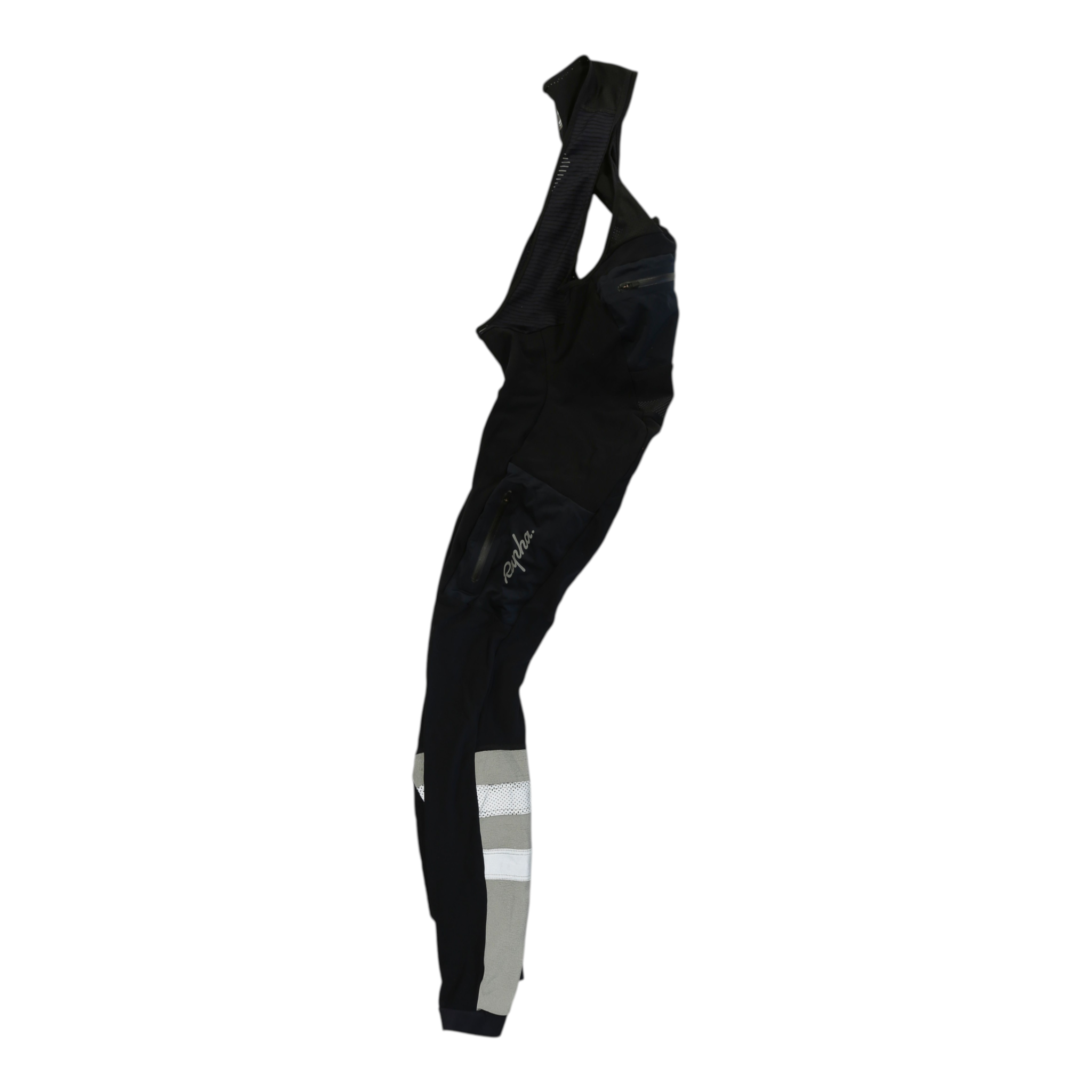 Black mens cargo winter tights with pad, side panel detail on leg