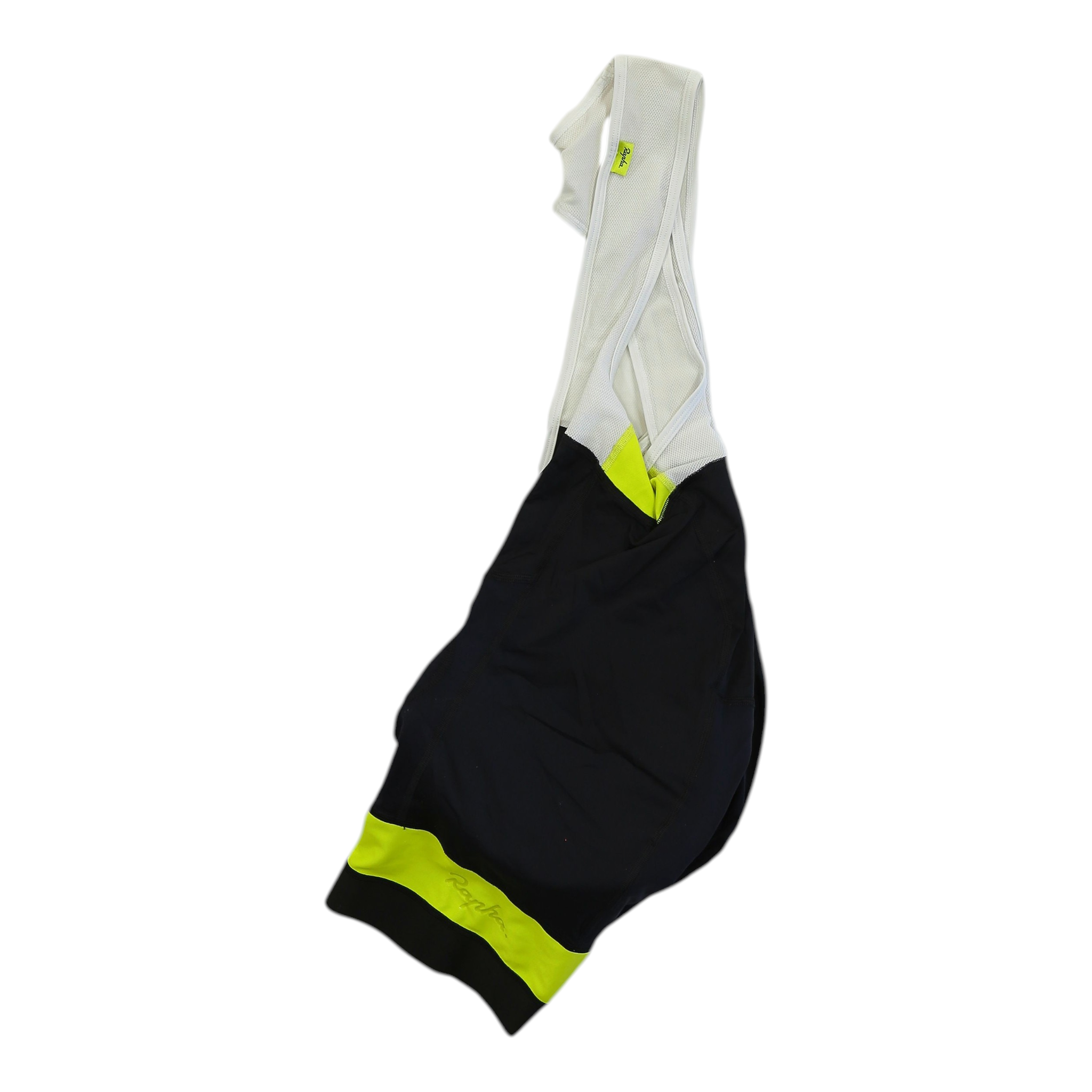 Rapha lightweight bib shorts, black with neon yellow panels and bib