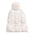 The North Face Cable Minna Pom Beanie is a white, chunky knit beanie with a folded brim and large pom-pom, featuring classic cable pattern and soft recycled fleece lining for warmth.