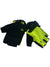 The Pearl Izumi Womens Quest Gel Glove is a fingerless cycling glove with a gel-padded black palm, a bright yellow-green top, and Velcro straps.