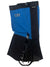 The Outdoor Research Crocodiles are blue and black waterproof gaiters with the OR logo, built from abrasion-resistant fabric, featuring a buckle strap, hook, and reinforced lower section to protect your lower leg and boot.