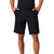 A person wearing Smartwool Men's Merino Sport 10 Inch Short in a dark blue checkered pattern and a black t-shirt, standing with hands in pockets against a white background.