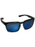 The Suncloud Hundo Sunglasses feature a black Grilamid frame and rectangular blue polarized reflective lenses with slightly curved arms, displayed against a white background.