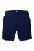 The Rapha Men's Trail Short is a pair of navy blue, knee-length mountain bike shorts made from durable, breathable fabric with a button and zip closure, belt loops, and zippered side pockets, shown on a white background.