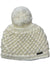 The Spyder Girls Brrr Berry Hat is a white knit winter hat for kids with a textured bobble design, a large top pom-pom, and a small metal tag near the edge.