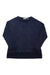 Tasc Women's Riverwalk III Sweatshirt in dark blue camo, organic cotton, laid flat on a white background. Features crew neckline, ribbed cuffs and hem—ideal for casual travel style.