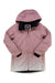 A light pink Burton Womens Prowess 2.0 Jacket with a hood, front zipper, zippered pockets, black inner lining, and ThermacoreEco insulation is laid flat on a white background.