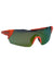 The Smith Attack ChromaPop Sunglasses feature a sporty red frame, green reflective ChromaPop lenses, and the Smith logo on the left temple. Their sleek wraparound design makes them ideal for outdoor activities.