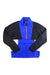 The Outdoor Research Mens Swiftbreaker Jacket is a colorblock windproof pullover with blue, black, and white panels, a high collar, orange half-zip front, long sleeves, and a large front pocket—ideal as a lightweight running jacket.