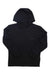 The POC Sports Youth Essential MTB Hoodie, made of Japanese Delta-Peak polyester, features long sleeves and a subtle POC logo on the left chest. Shown here in plain black and laid flat on a white background.