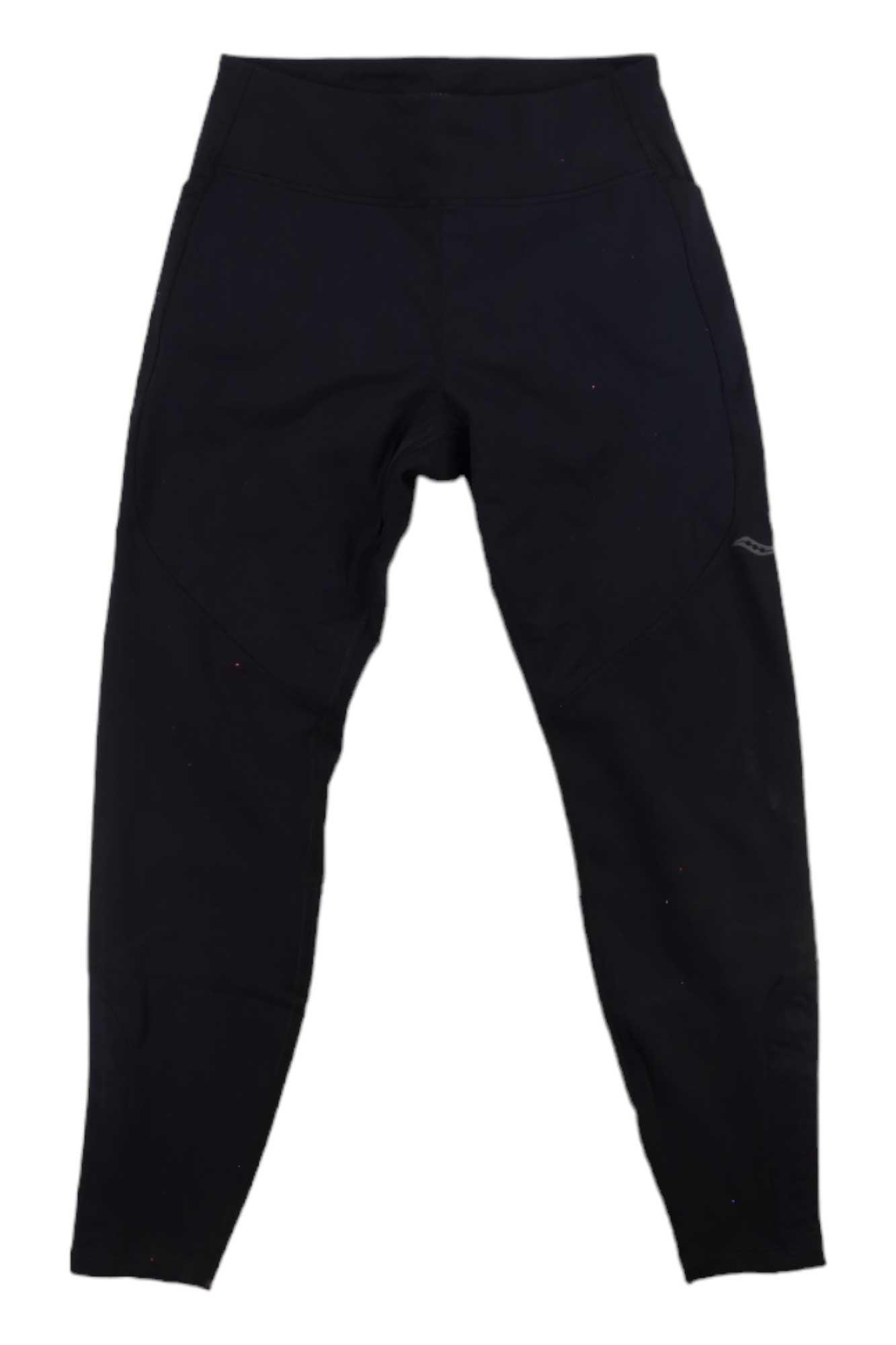 The Saucony Women's Runshield Tight is shown flat from the back, featuring a high waistband and fitted legs—perfect for workouts and everyday wear.