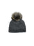 The Lost Horizons Womens Palermo Fleece Lined Beanie is a dark grey, fleece-lined women's hat featuring a large faux fur pom-pom on top, shown against a plain white background.