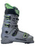 The Salomon S/Pro Alpha 120 Men's Ski Boots feature a gray design with green accents, three adjustable buckles, customizable shell, power strap, and side branding—ideal for alpine skiing.