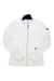 The Spyder Womens Encore Full Zip Fleece Jacket features long sleeves, insulated polyester, a white zip-up front with high collar, and subtle black accents, shown laid flat on a white background.