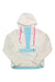 The Outdoor Research Womens Grayland Fleece Pullover Hoodie features a cream color, light blue buttoned placket, matching front pocket, bright pink drawstrings, UPF 30 sun protection, and moisture wicking for all-day comfort.