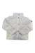 The Outdoor Research Womens Coldfront Down Jacket is an eco-friendly white down jacket with a high collar, black snap buttons, and long sleeves, shown against a plain white background.