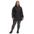 A woman wearing The North Face Womens Plus ThermoBall Eco Parka in black, gray leggings, and black sneakers stands facing forward with a slight smile against a plain white background.