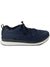 The Shimano Men's CT5 Shoe, shown in side profile against a white background, features navy blue uppers with black accents, perforated sides, black laces, and a white-black sole—SPD compatible for style and function on every ride.