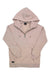 The Saucony Women's Recovery Zip Tunic Top in light beige features a relaxed fit, half-zip front, drawstrings, ribbed cuffs and hem, and a black logo tag—perfect for post-workout cozy style.