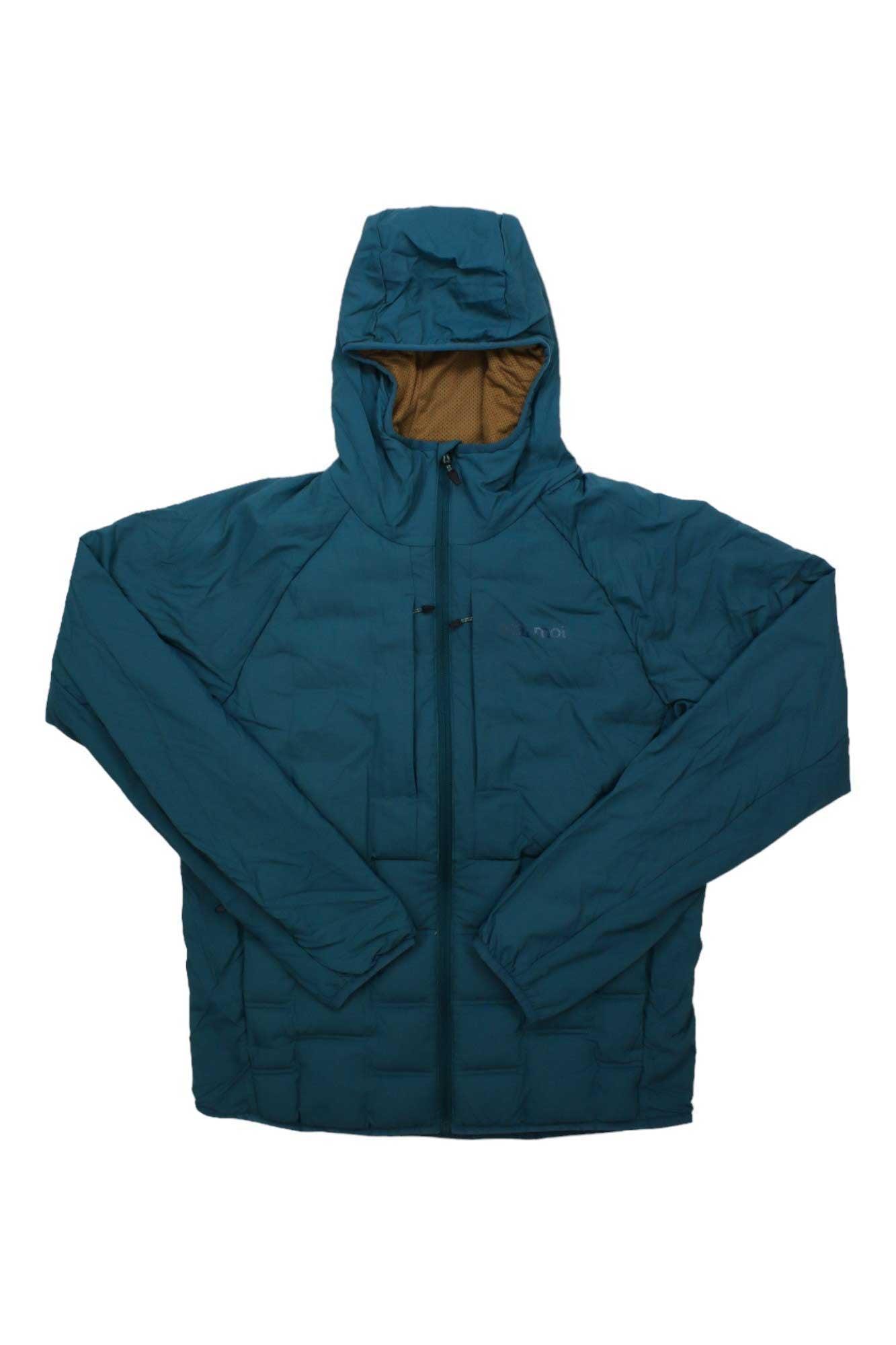 The Mens WarmCube Active Alt HB Jacket in teal features 700 fill down insulation, a front zipper, long sleeves, and two side pockets, shown flat on a white background.