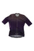 The Rapha Women's Pro Team Aero Jersey is a short-sleeved, dark purple cycling jersey with a front zipper, vertical RAPHA logo on the left, aerodynamic race fit, and an extended back hem for better coverage.