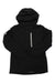 The Outdoor Research Womens Snowcrew Anorak is a black snowsports jacket for women made from recycled polyester, with a hood, white front zipper chest pocket, and logo patch on the left sleeve, shown flat on a white background.