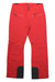 The Obermeyer Womens Bliss Pant features a bright red color with black cuff accents, two zippered front pockets, and a button-zip waist closure. These insulated ski pants are shown on a white background.