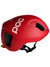 The POC Sports Ventral MIPS Helmet in red features an aero design, black interior padding, ventilation openings, adjustable chin strap, rotational impact protection, and a white POC logo on the side.