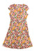 The Toad & Co Women's Rosemarie Dress is a knee-length, short-sleeve organic cotton dress featuring a colorful floral print, V-neckline, and fitted waist—a flattering, eco-friendly choice for any occasion.