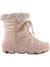 The Spyder Women's Camden Boot is a light pink winter boot featuring faux fur trim, Primaloft insulation, a thick sole, lace-up front, and a spider logo on the side.