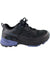 The Scarpa Women's Rush GTX Shoe is a black and dark blue trail running shoe featuring mesh upper, sturdy sole, lace-up closure, SCARPA branding, and GORE-TEX waterproof technology—ideal for hiking.